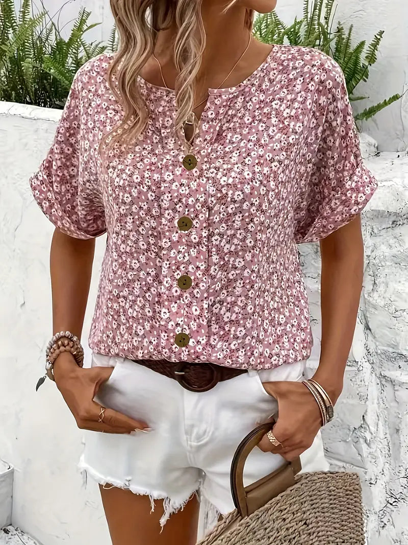 Charis™ - Blouse à boutons floraux