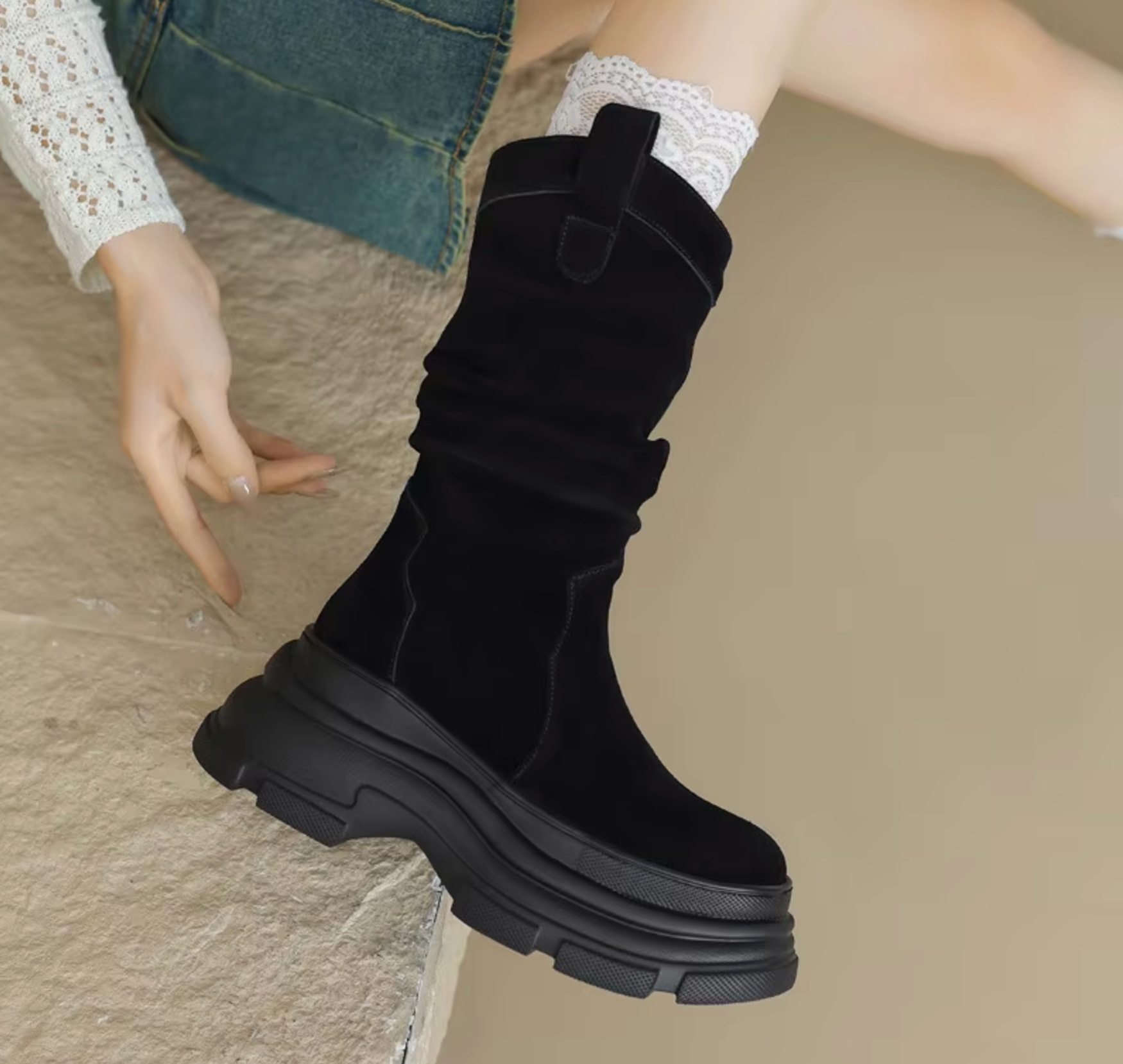 Ella – Bottes à plateforme épaisses en cuir