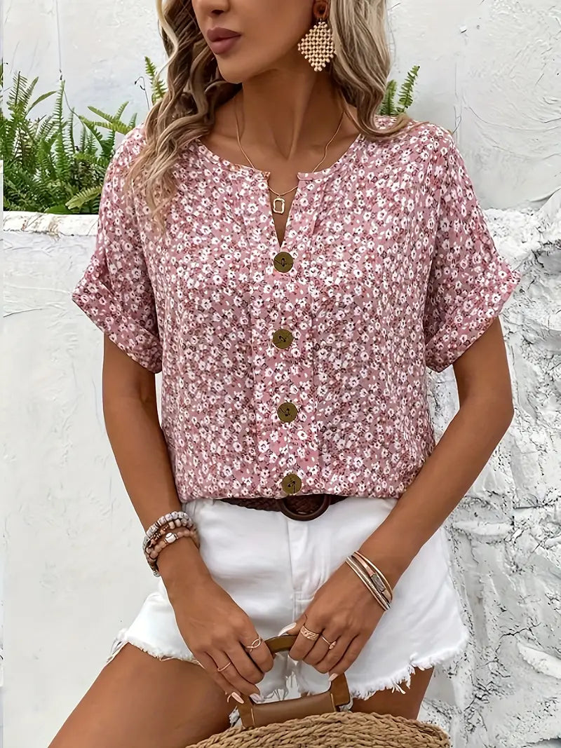 Charis™ - Blouse à boutons floraux