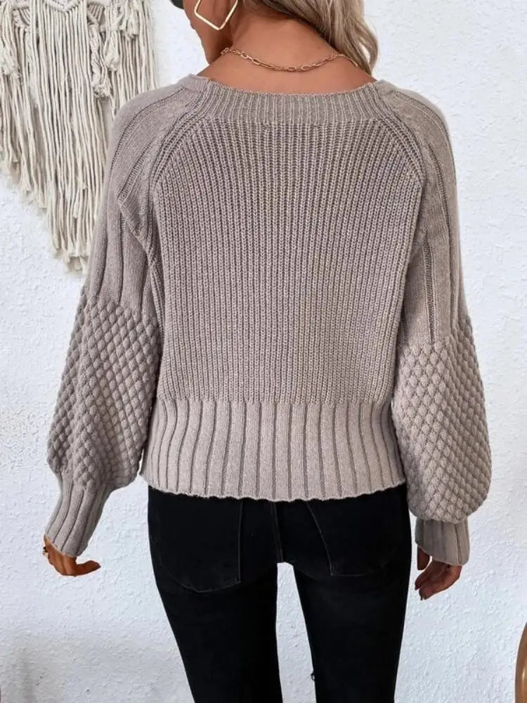 Women's autumn and winter V-neck solid color long sleeve cardigan texture knit cardigan button sweater coat